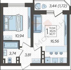 Квартира 37 м², 1-комнатная - изображение 2