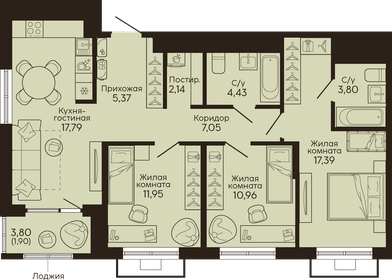 Квартира 82,8 м², 3-комнатная - изображение 1