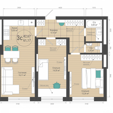 Квартира 62,2 м², 3-комнатная - изображение 2