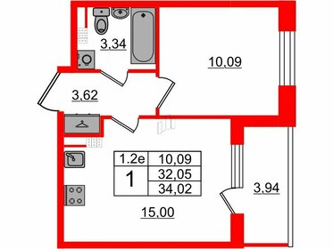 Квартира 32,1 м², 1-комнатная - изображение 1