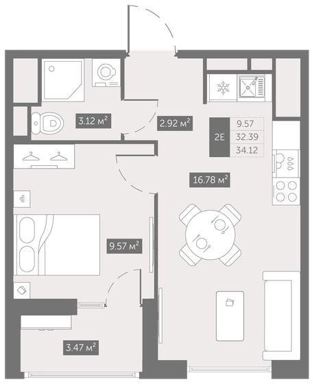 34,1 м², 1-комнатная квартира 4 875 066 ₽ - изображение 1