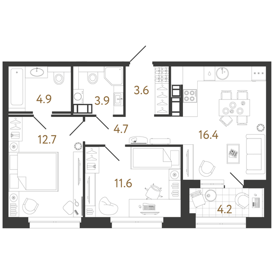 57,8 м², 2-комнатная квартира 20 543 010 ₽ - изображение 1