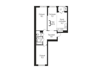 Квартира 80,2 м², 3-комнатная - изображение 1