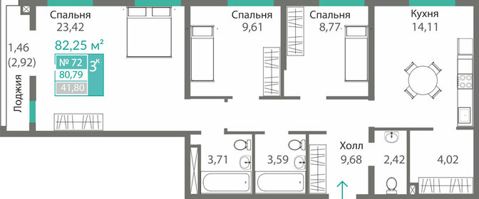 Квартира 80,8 м², 3-комнатная - изображение 1