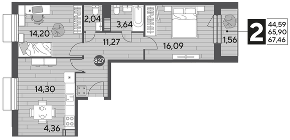 64 м², 3-комнатная квартира 9 950 000 ₽ - изображение 64