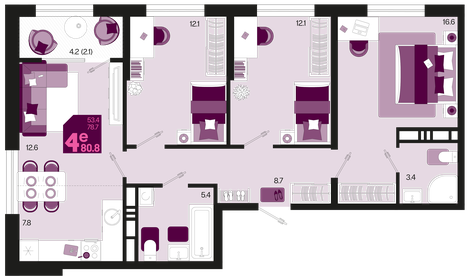 Квартира 80,8 м², 4-комнатная - изображение 1