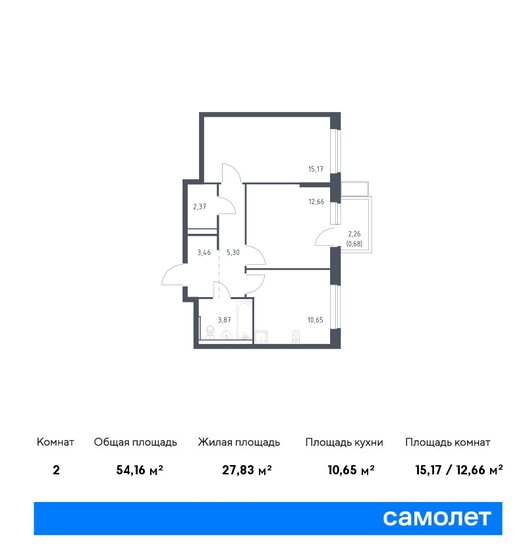 54,2 м², 2-комнатная квартира 10 137 616 ₽ - изображение 1