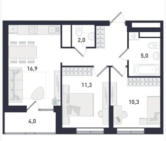 Квартира 55 м², 2-комнатная - изображение 1