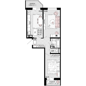 50 м², 2-комнатная квартира 6 200 000 ₽ - изображение 69