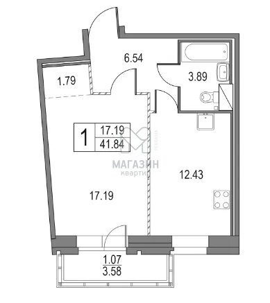 41,8 м², 1-комнатная квартира 9 420 000 ₽ - изображение 1