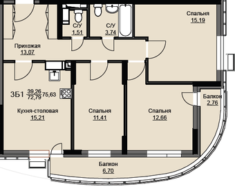 Квартира 75,6 м², 3-комнатная - изображение 1