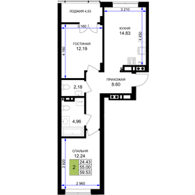 Квартира 59,5 м², 2-комнатная - изображение 1