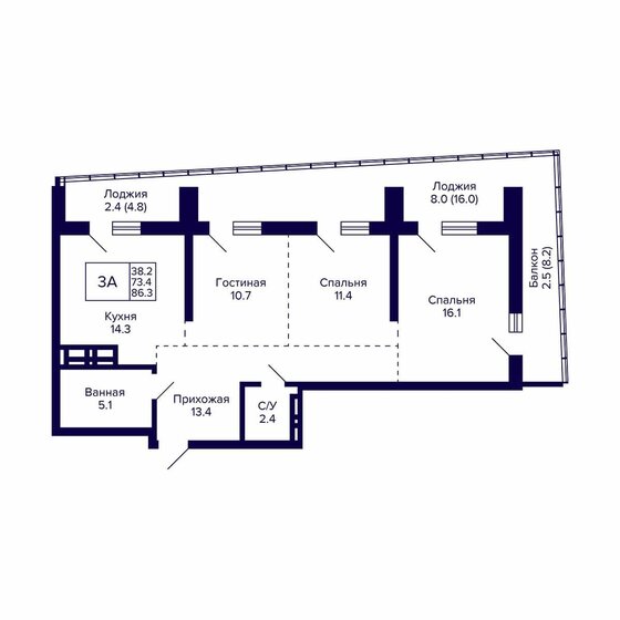 86,3 м², 3-комнатная квартира 14 153 200 ₽ - изображение 1