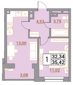 34,9 м², 1-комнатная квартира 3 490 000 ₽ - изображение 67