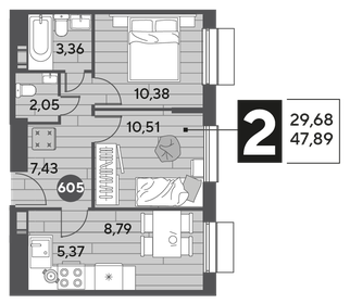 50,1 м², 2-комнатная квартира 10 400 000 ₽ - изображение 77
