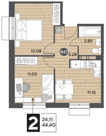 Квартира 44,4 м², 2-комнатная - изображение 1