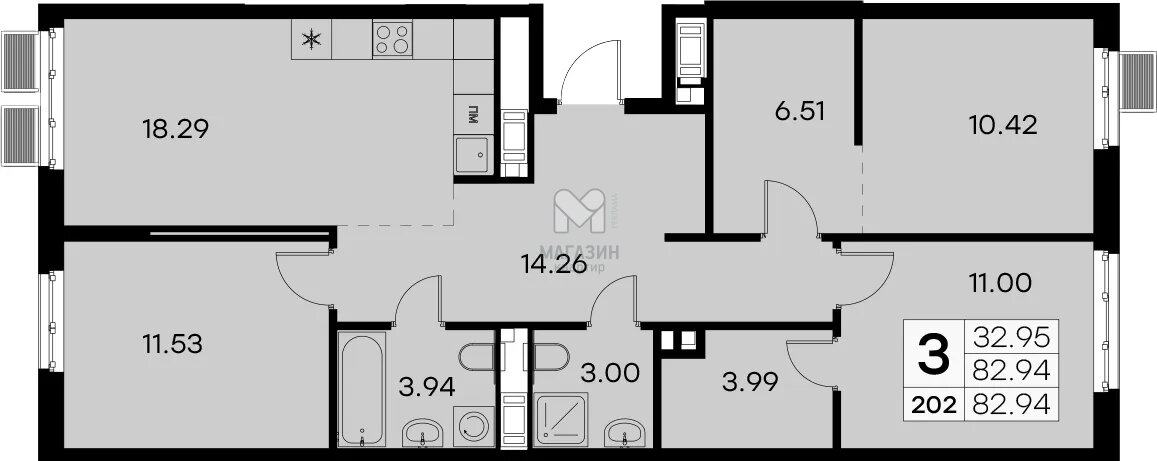 82,9 м², 3-комнатная квартира 21 800 000 ₽ - изображение 1