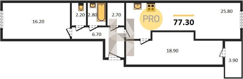 Квартира 77,3 м², 2-комнатные - изображение 1