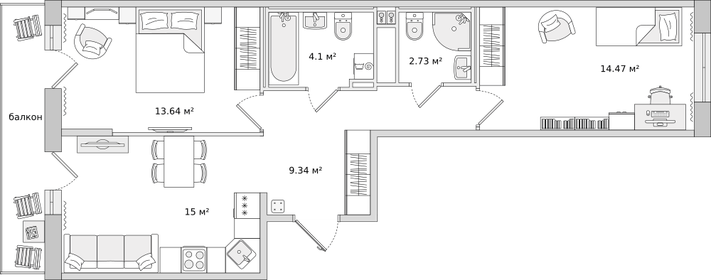 61,8 м², 2-комнатная квартира 9 656 000 ₽ - изображение 57