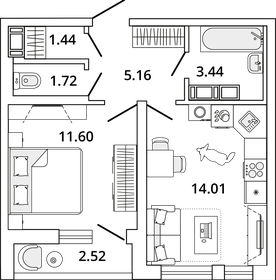 38,8 м², 1-комнатная квартира 10 107 462 ₽ - изображение 16