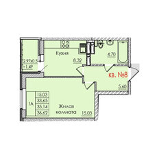 Квартира 35,1 м², 1-комнатная - изображение 3