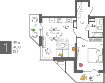 49,6 м², 1-комнатная квартира 9 180 960 ₽ - изображение 21