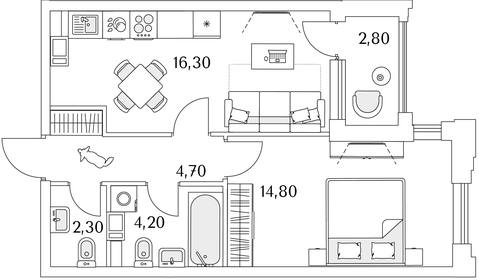 43,7 м², 1-комнатная квартира 9 838 997 ₽ - изображение 14