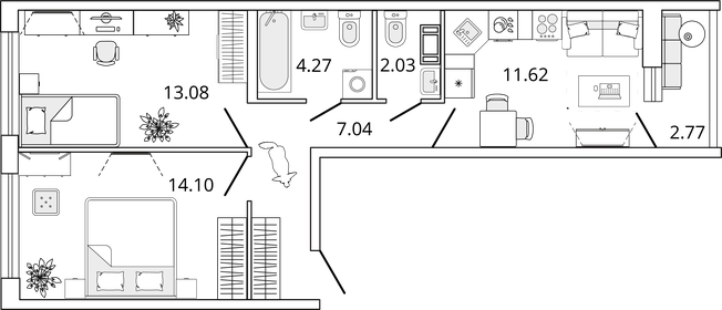 53,8 м², 2-комнатная квартира 13 950 000 ₽ - изображение 24