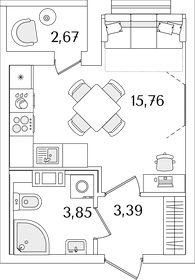 Квартира 24,3 м², студия - изображение 1