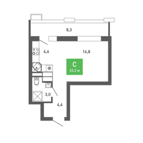 Квартира 33,2 м², студия - изображение 1