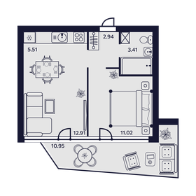 Квартира 46,7 м², 2-комнатные - изображение 1