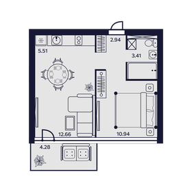 Квартира 39,7 м², 2-комнатные - изображение 1