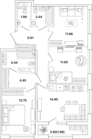 77,7 м², 3-комнатная квартира 19 355 160 ₽ - изображение 70