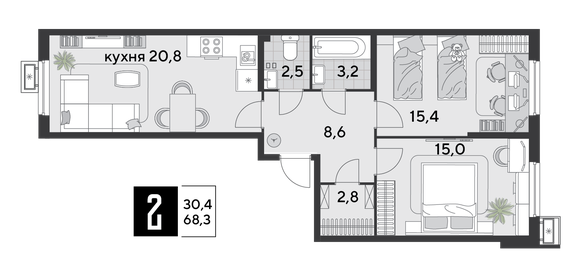 72,8 м², 2-комнатная квартира 11 500 000 ₽ - изображение 68