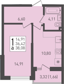 Квартира 38,1 м², 1-комнатная - изображение 1