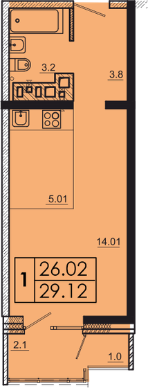 29,7 м², 1-комнатная квартира 3 120 600 ₽ - изображение 1