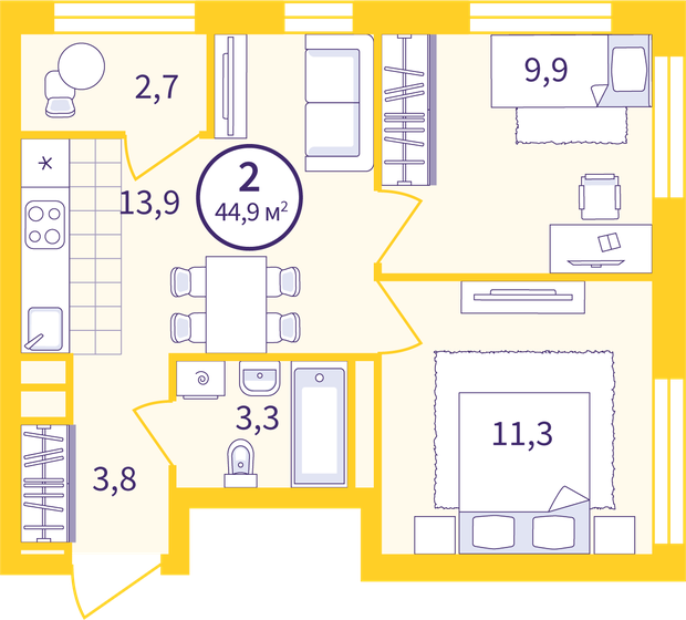 43,6 м², 2-комнатная квартира 6 100 000 ₽ - изображение 1