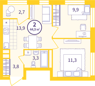 43,1 м², 2-комнатная квартира 3 900 000 ₽ - изображение 119