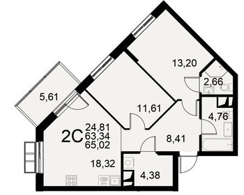 Квартира 65 м², 2-комнатная - изображение 1