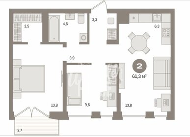 Квартира 61,3 м², 2-комнатная - изображение 1