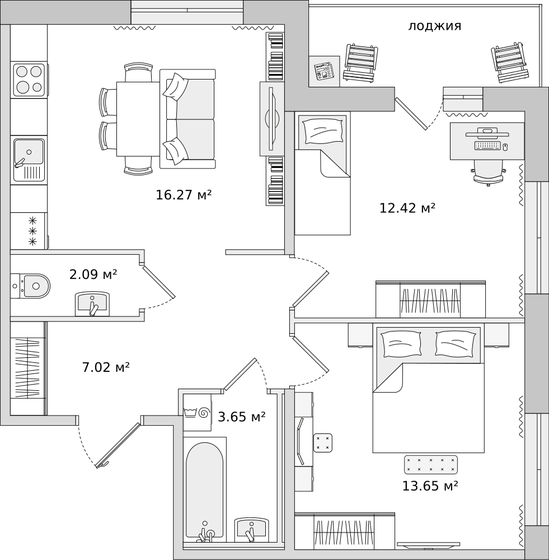 61,5 м², 2-комнатная квартира 12 685 176 ₽ - изображение 1