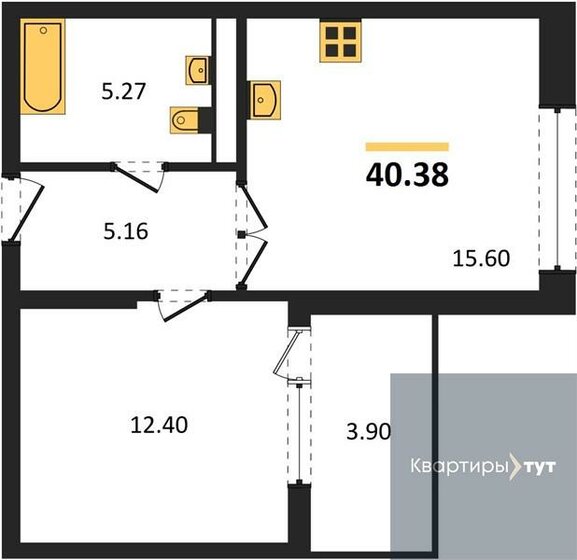 40,4 м², 1-комнатная квартира 6 735 419 ₽ - изображение 1
