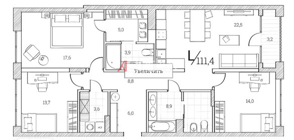 Квартира 115 м², 3-комнатные - изображение 1