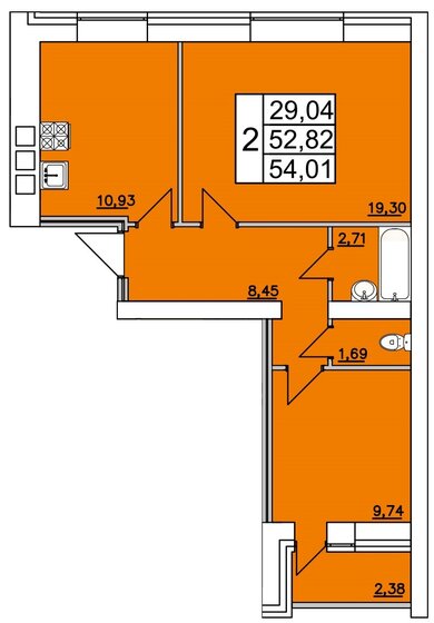 54 м², 2-комнатная квартира 4 400 000 ₽ - изображение 1