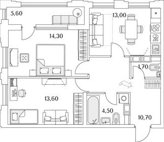 Квартира 60,6 м², 2-комнатная - изображение 1