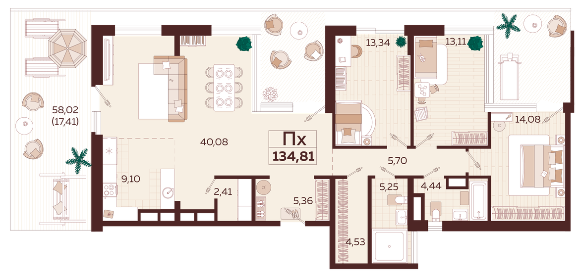 134,8 м², 4-комнатная квартира 51 230 000 ₽ - изображение 1