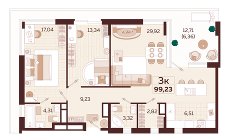 123,1 м², 3-комнатная квартира 40 495 000 ₽ - изображение 18