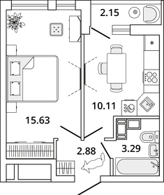 Квартира 33 м², 1-комнатная - изображение 1