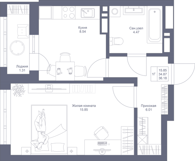 36,2 м², 1-комнатная квартира 8 755 560 ₽ - изображение 1