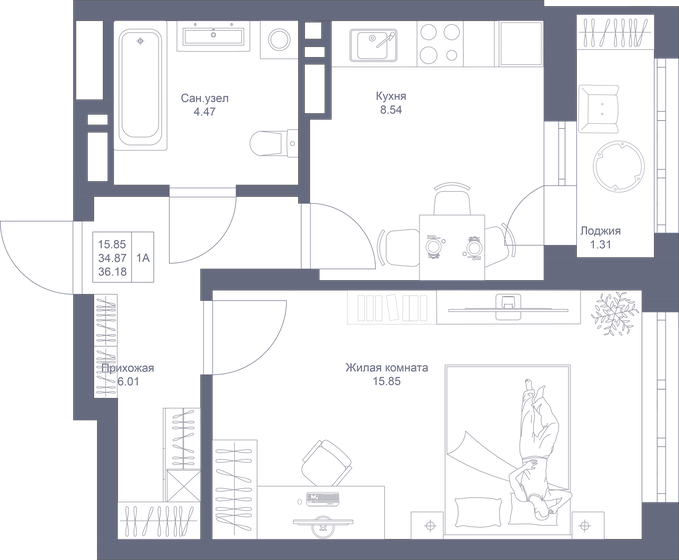 36,2 м², 1-комнатная квартира 8 755 560 ₽ - изображение 1